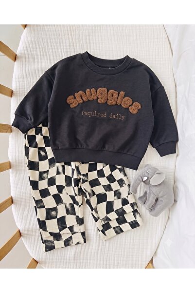 Snuggles Nakışlı Damalı Oversize Takım