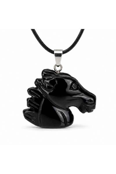 craftmystic Colier cu Obsidian in Forma de Cal - Protectie, Forta si incredere
