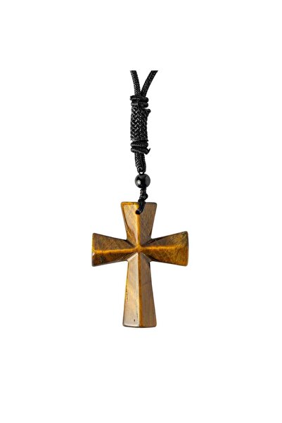 craftmystic Δύναμη και Προστασία - Κολιέ Σταυρός από Φυσικό Μάτι Τίγρη