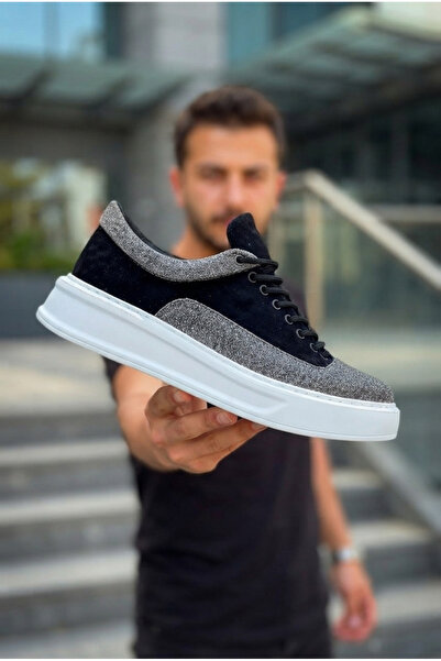 Zerenyus Zrk-X005 High Quality Black Gray Suede Lace-Up Thick Sole Men's Sneaker