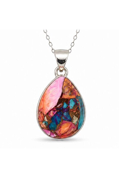 craftmystic 925 Silver Necklace with Pink Dahlia Turquoise Teardrop - Positiv...