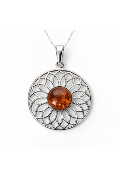craftmystic Колие от сребро 925 с голямо цвете от натурален янтар - Топла ене...