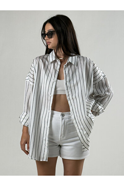 COCOPELLI Striped White Women's Shirt Coc3314