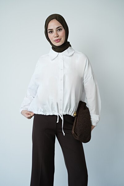 QUWİQ Women's Long Back-Tie Hijab Shirt with Six Drawstrings and Tie-Up at th...