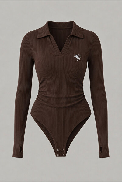 Toum Polo Collar Long Sleeve Ribbed Lycra Premium Bodysuit
