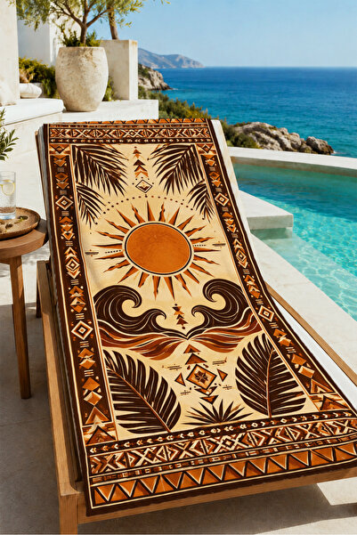 Evmila Vintage Black Gold Sun and Wave Pattern 70X150 Beach Towel - Digital P...