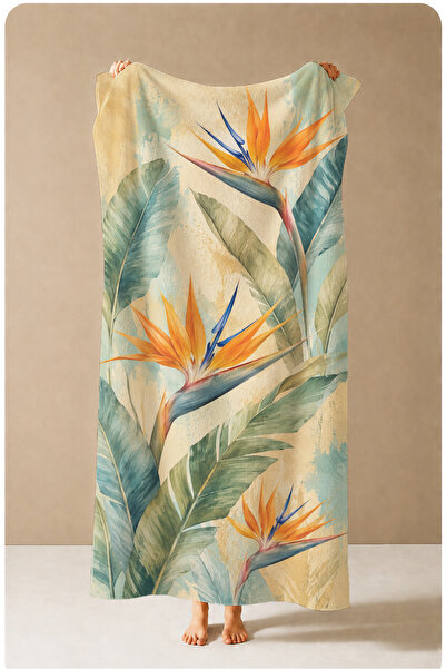 Evmila Tropical Bird of Paradise Floral Patterned 70X150 Beach Towel - Digita...