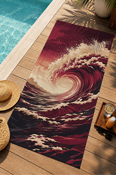 Evmila Dramatic Burgundy Ocean Wave Patterned 70X150 Beach Towel - Digital Pr...
