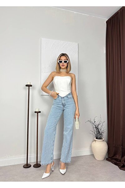 Clothes Fast Women's Blue High Waist Light Denim Straight Leg Jean Pants with...
