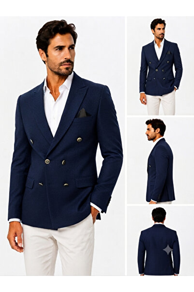 SABRİ ZENGİN Men's Slim Fit Double-Breasted Blazer Jacket