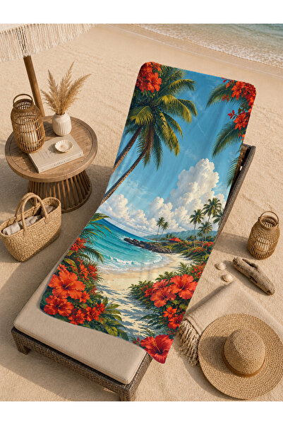 Evmila Prosop de plajă cu model de flori de palmier din oceanul tropical 70x1...