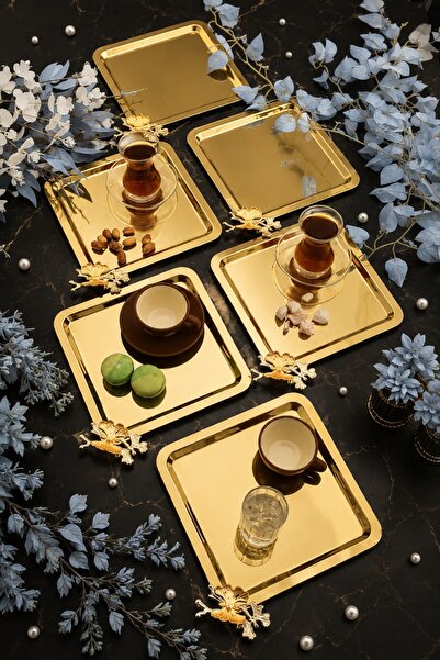 LOVELLO Lavinya Butterfly Detailed 6-Piece Gold Luxury Stainless Steel Square...