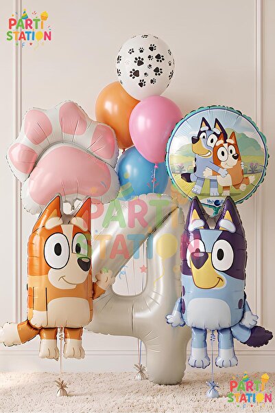 Parti Station Bluey and Chilli Concept 4-Year-Old Foil Balloon Set – 9-Piece ...