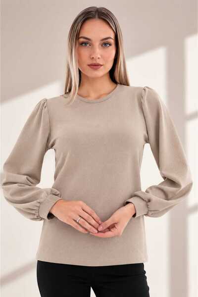 DEVRİMAY TEKSTİL Stone Color Balloon Sleeve Lycra Crepe Blouse