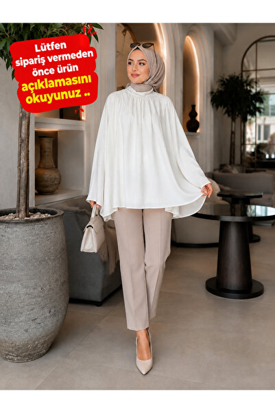 Esra Butik78 Tül Modal Astarlı Rahat Kalıp Tunik – Beyaz & Yağ Yeşili | Günlü...