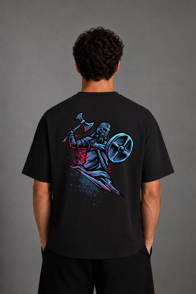 VSRN Tricou oversize negru cu imprimeu pe spate, design Kalkan Balta