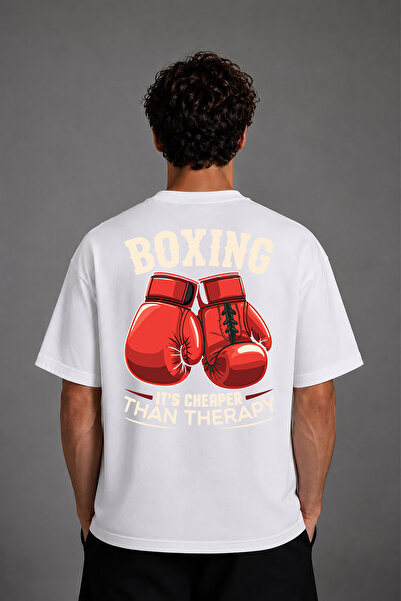 VSRN Boxing Its Cherer Design White Oversize T-Shirt with Back Print