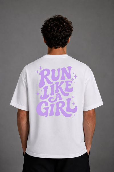 VSRN Μπλουζάκι Run Like Girl με σχέδιο και στάμπα στην πλάτη, λευκό, oversized