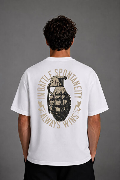 VSRN Tricou supradimensionat alb cu imprimeu pe spate Always Win Design