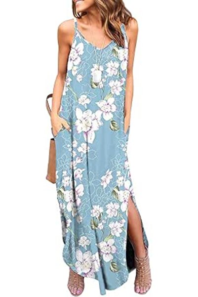 GENERAL HUSKARY Women's Summer Casual Sleeveless V Neck Strappy Split Loose D...