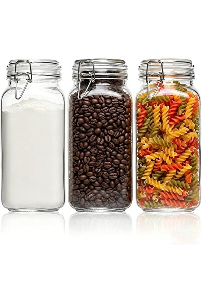 ComSaf Square Glass Pantry Jars with Airtight Lids 34 oz 3 Pack Coffee | Coff...