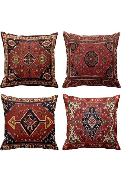 Emvency Set of 4 Throw Pillow Covers Vintage Abstract Boho Brown Green Teal a...