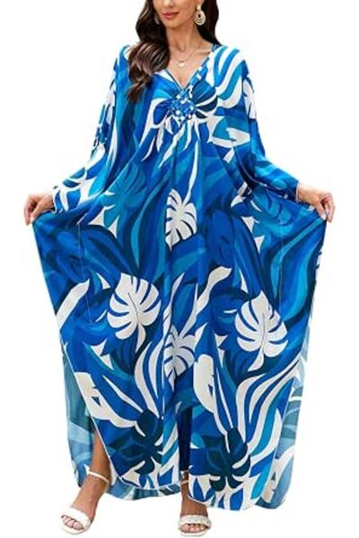 GENERAL Women's Bohemian Kaftan Maxi Loungewear Oversized Nightgown Homewear ...