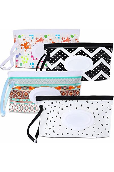 FEBSNOW 4 Pack Baby Wipe Dispenser, Portable Refillable Wipe Holder, Baby Wip...