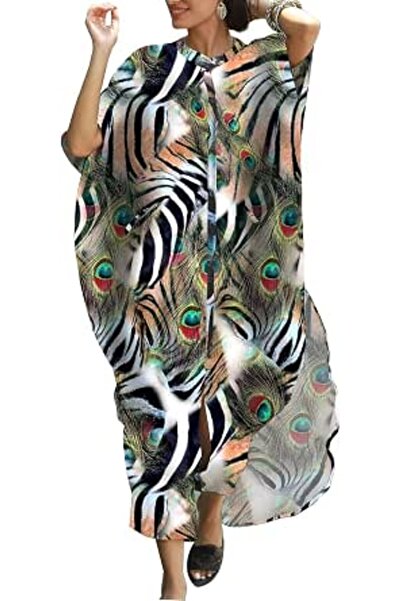 GENERAL Women's Bohemian Kaftan Maxi Loungewear Oversized Nightgown Homewear ...