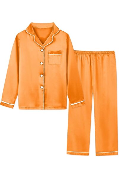 GENERAL Schbbbta Girls Boys Satin Pajamas Set, 2Piece Silk Nightwear Button-D...