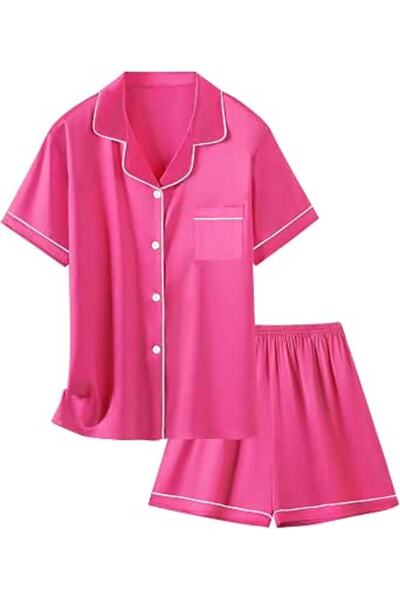 GENERAL Schbbbta Girls Boys Satin Pajamas Set, 2Piece Silk Nightwear Button-D...