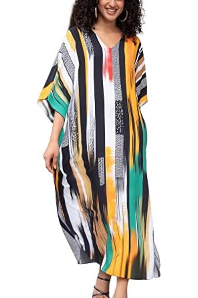 YouKD Maxi Dress V-neck Kaftan Boho Beach Bikini Cover Up Robe Plus Size Loun...
