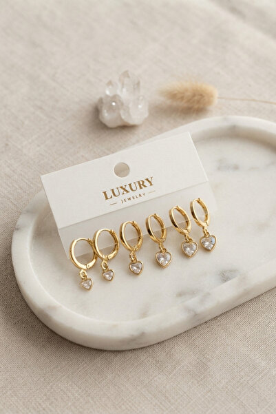 callerrons accessories Heart Zircon Stone Gold Color Brass Set Earrings - Ebj...