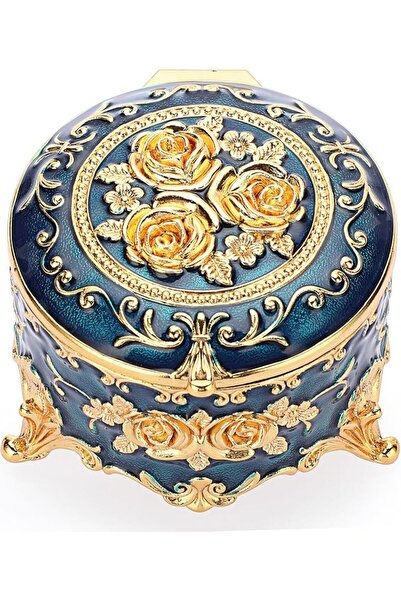 Hipiwe Vintage Round Jewelry Box Small Trinket Storage Organizer Box Gold Met...
