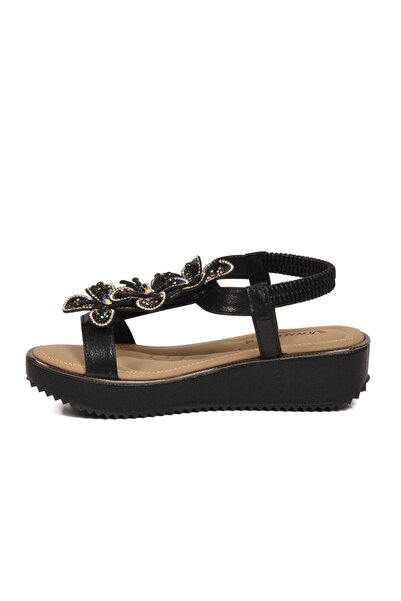 Voyager Black Rubber Band Soft Comfortable Sole Patterned Glittery Women's Sa...
