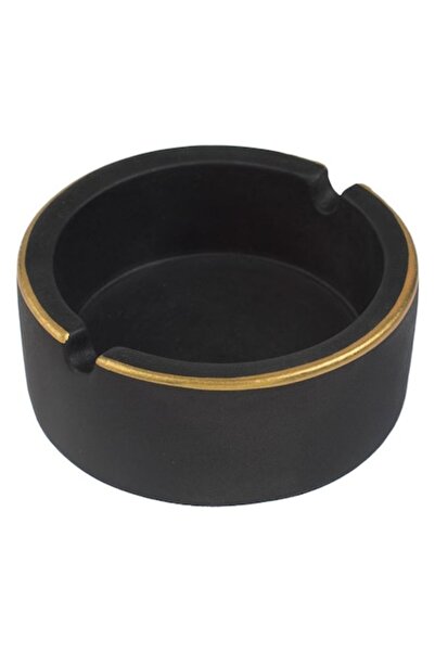 CATIANO Scrumieră rotundă din ciment negru cu margine aurie Ø8.5x3.5cm