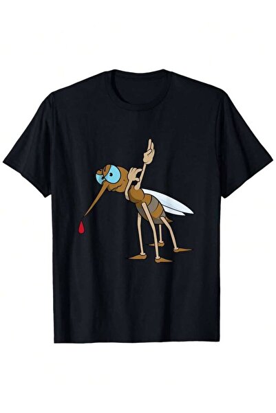 26LIK Men's Funny Slapping Mosquito Pattern T-Shirt 100% Cotton, Black Crewne...