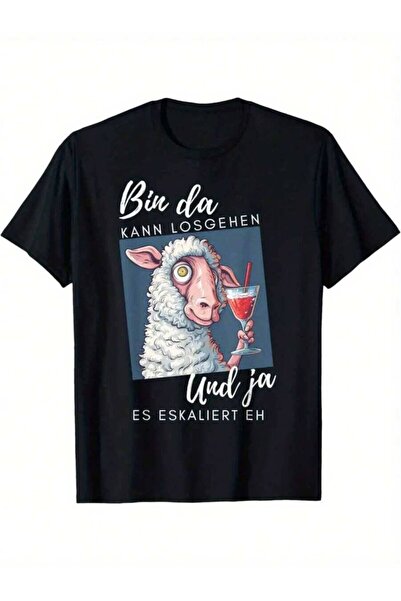 4Car Party Women'S Funny German Text Sheep Graphic T-Shirt "Drinking Party" S...