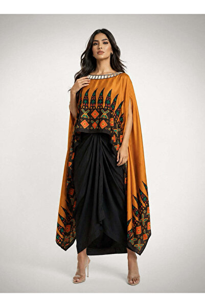 ECSTACY COUTURE Ankara gold drape skirt set