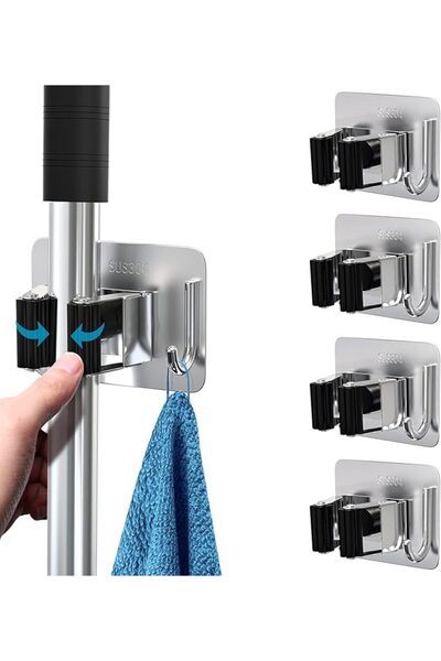 Alybrol Mop Broom Holder No Drill, Mop Broom Organizer Wall Mounted Heavy Dut...