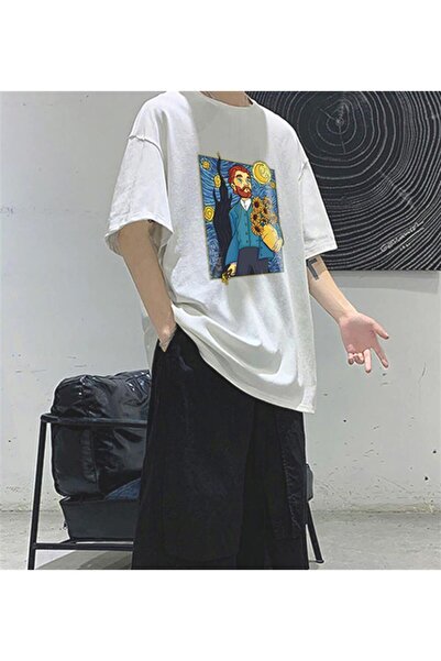 DEEFWEAR تي شيرت MINGALONDON Van Gogh Starry Night باللون الأبيض للجنسين مقاس...