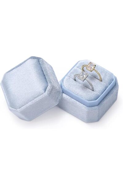GENERAL Sightor Velvet Ring Box, Octagon Velvet Jewelry Ring Box Storage 2 Sl...