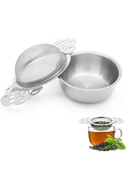Tazweeq Tea Strainer with Bowl, Stainless Steel Fine Mesh | Double-wing handl...