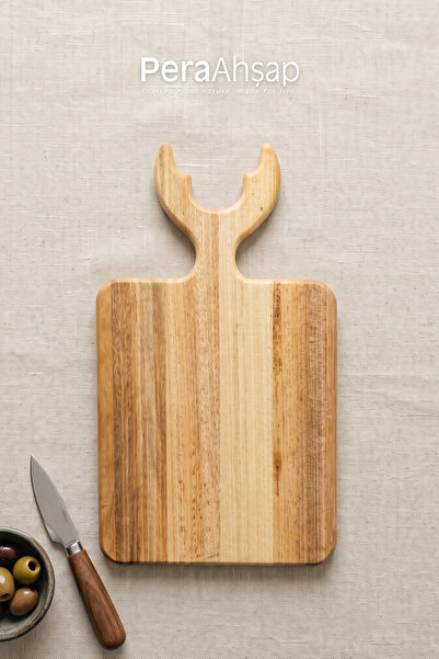 PeraWooden Pera Wooden Antler Geyik Boynuz Saplı Masif Çam Kesme Tahtası 35x2...