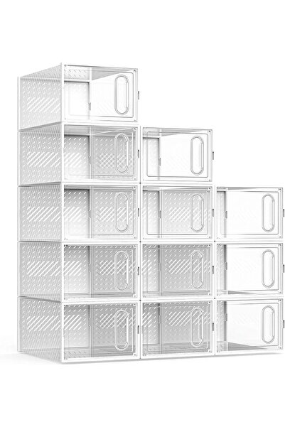 DURKU Large 12 Pack Shoe Storage Box, Clear Plastic Stackable Shoe Organizer ...
