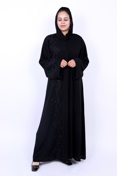 Izzah Bella Elegant Black Floral Hand-Embroidered & Beaded Abaya
