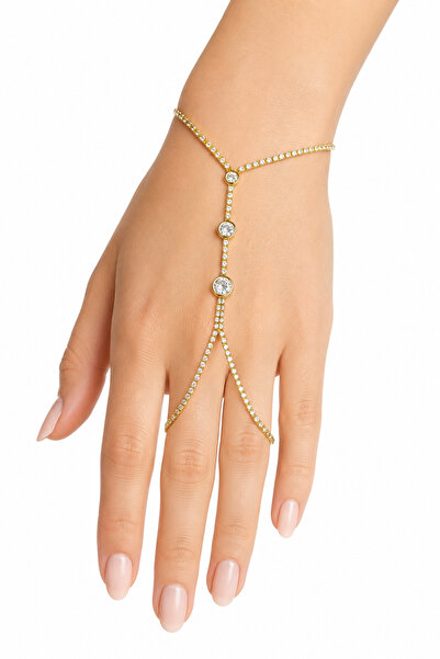 Hayalperest boncuk Gold Color Stone Round Detailed Shahmeran Women's Hand Acc...