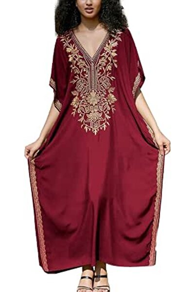 YouKD Embroidered Floral Kaftan Bohemian Beach Dress Bikini Coverups Long Bat...