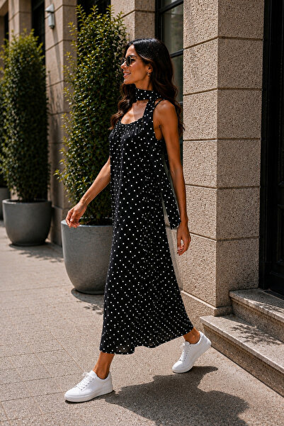 QBZ Polka Dot Maxi Dress with Rope Straps and Scarf