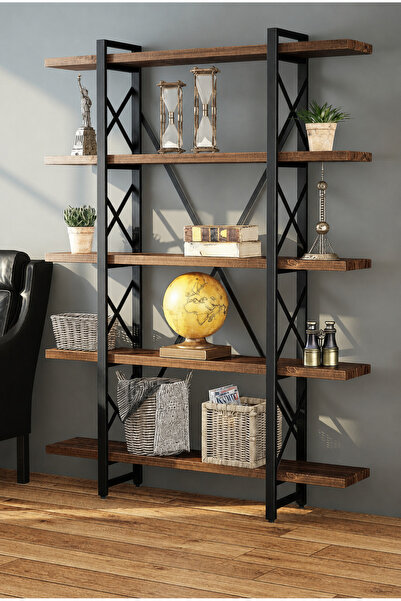 hiraca Retro Metal Kitaplık 175x120x20 cm – Ahşap Raflı Dekoratif Çok Amaçlı ...